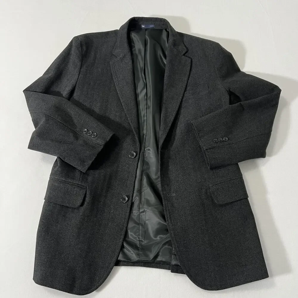 Gap Blazer Mens XL‎ Slim Gray Herringbone Sport Jacket Classic Y2K 2010 Altered